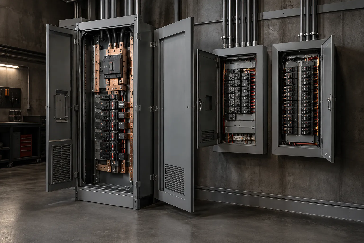 Illustration of distribution panels and electrical cabinets