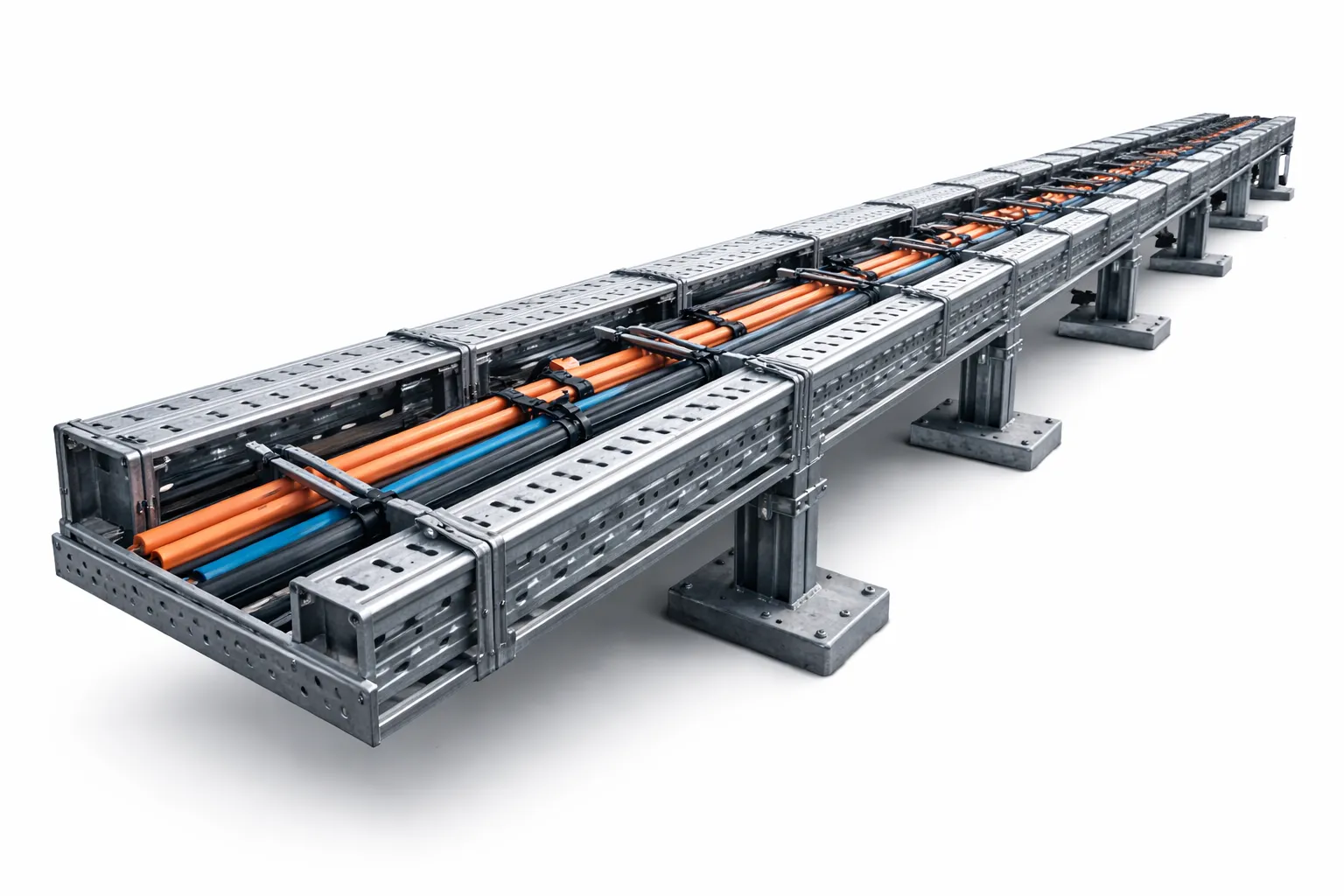 Illustration of cable trays and cable support systems
