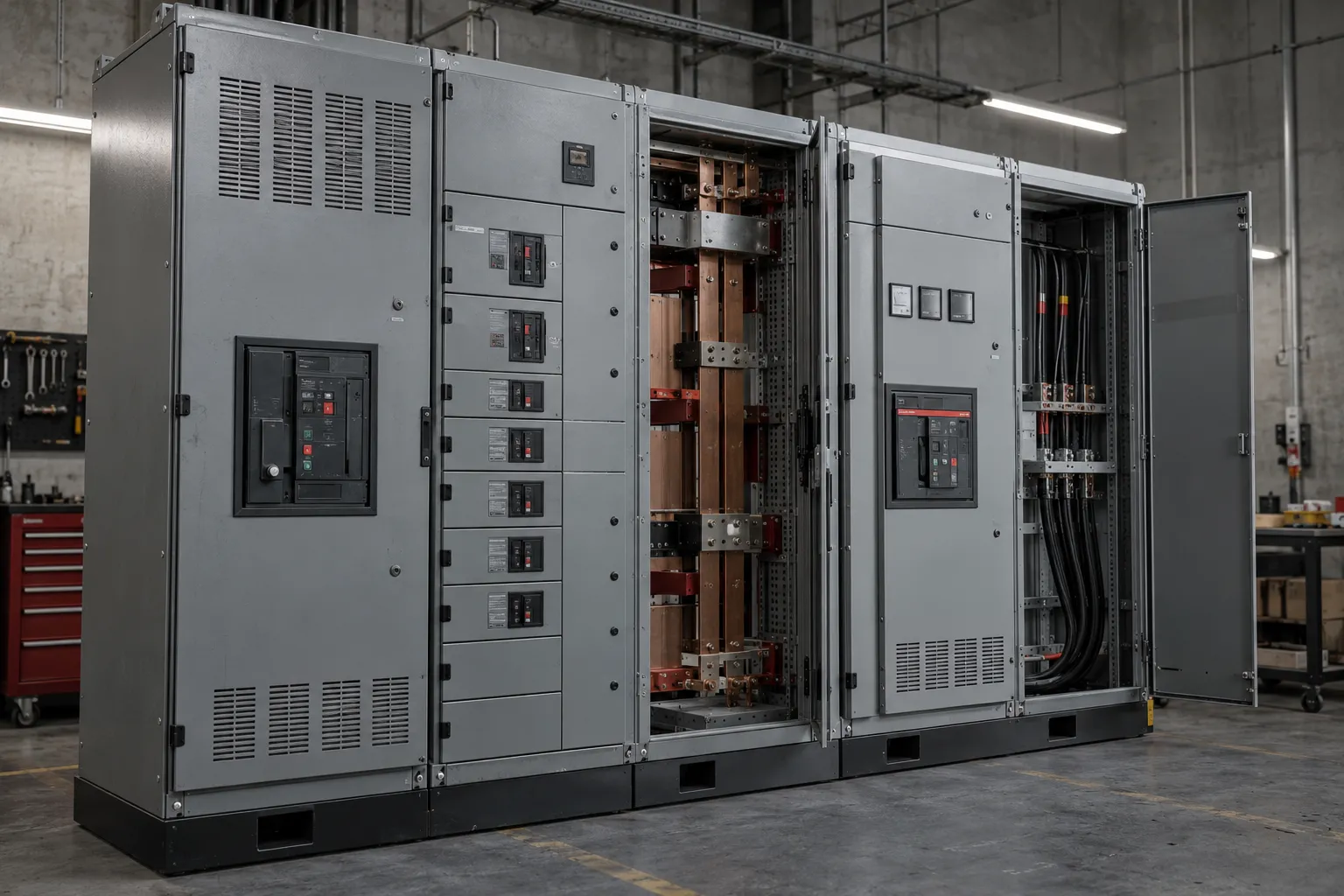 Illustration of switchgear and distribution equipment: Custom Switchboard Assemblies